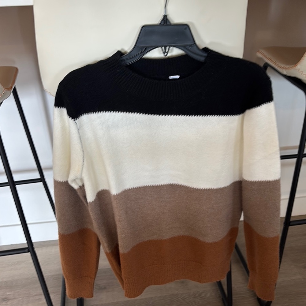 Women’s Striped Sweater - Black, White, Brown